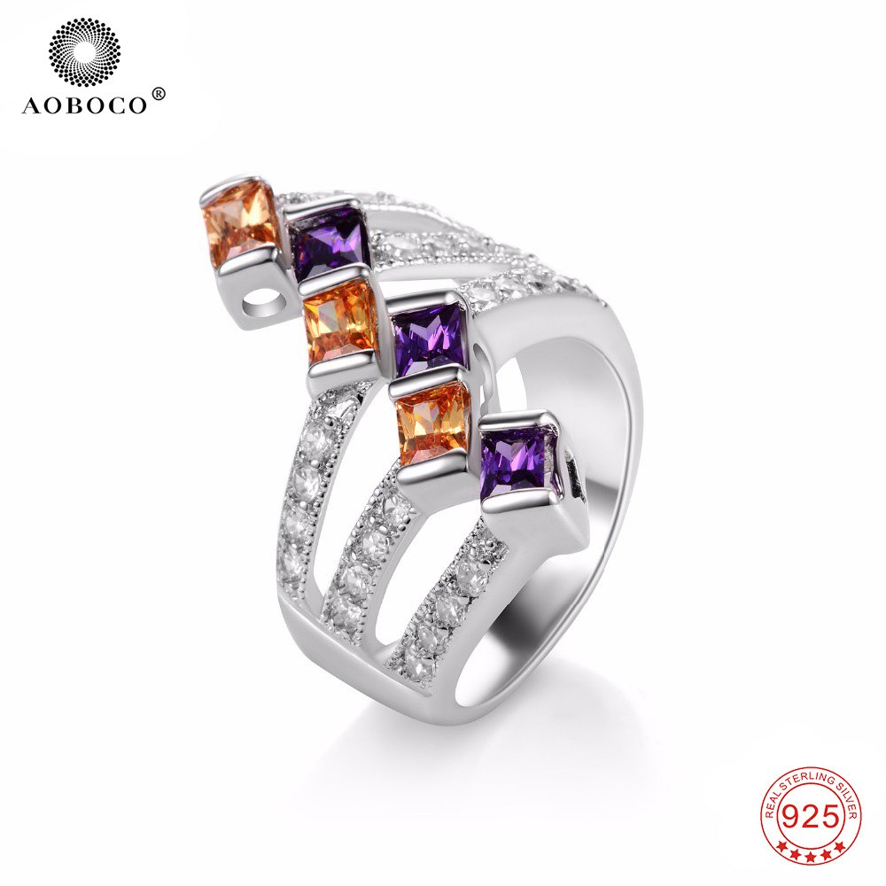 New Romantic Rings Lovely Sweet Beauty Purple & Orange Crystal Ring Luxury Fashion Jewelry & Accessories For Women A1131