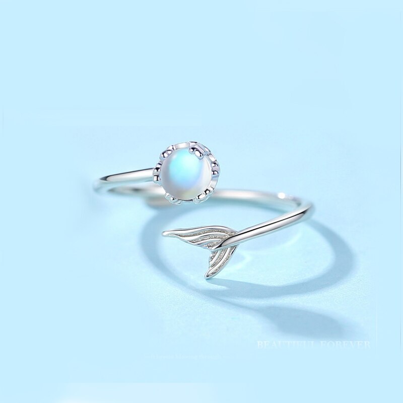 Round Bohemian Crystal Zircon Inlaid Mermaid Tail Women's Ring Opening Adjustable Ring Accessories Party Jewelry Famale Gift