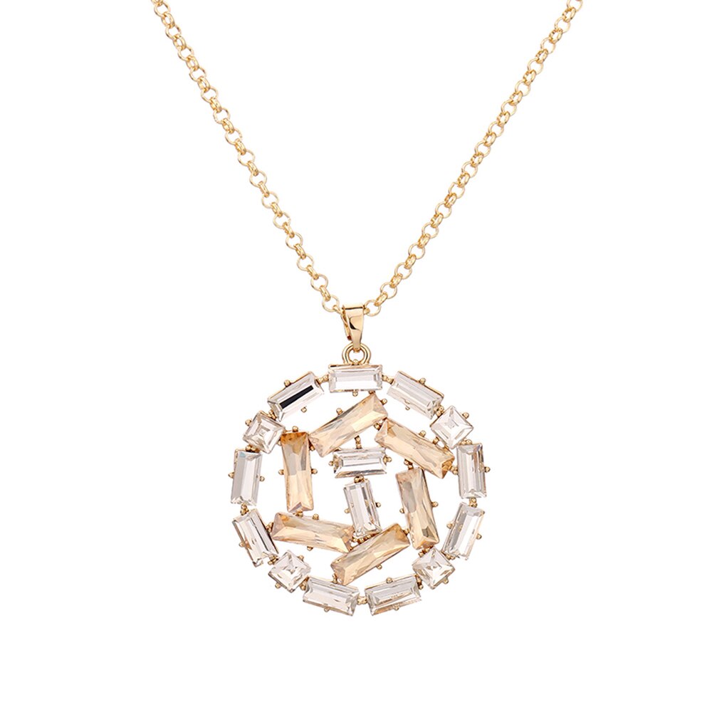 Round Geometric Pendant Necklace For Woman Gold Color Squre Zircon Trendy Long Necklaces Jewelry Women Accessories
