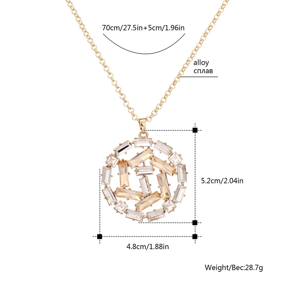 Round Geometric Pendant Necklace For Woman Gold Color Squre Zircon Trendy Long Necklaces Jewelry Women Accessories