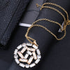 Round Geometric Pendant Necklace For Woman Gold Color Squre Zircon Trendy Long Necklaces Jewelry Women Accessories