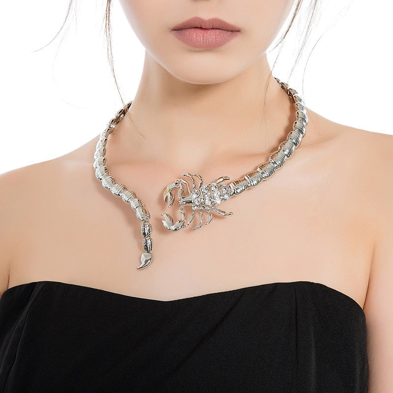 Scorpion Open Necklace Unique Gothic Animal Women's Statement Party Accessories Hip Hop Popular Chain Korean Jewelry