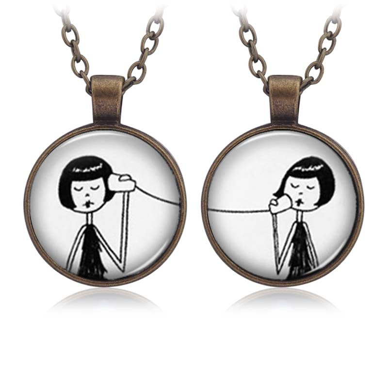 New Set of Retro Creative Friends Necklace Cute Cartoon Jewelry Forever Good Friends Simple Cute Style Necklace And KeyRing