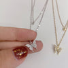 Shiny Bling Butterfly Necklace Choker Women Sweet Double Layer Clavicle Chain Necklace Temperament Jewelry Accessories