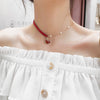 Short Small Red Heart Simple Temperament Net Red Love Necklace Pearl Chain Necklace Red Rope Necklace Women Wedding Jewelry