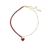 Short Small Red Heart Simple Temperament Net Red Love Necklace Pearl Chain Necklace Red Rope Necklace Women Wedding Jewelry