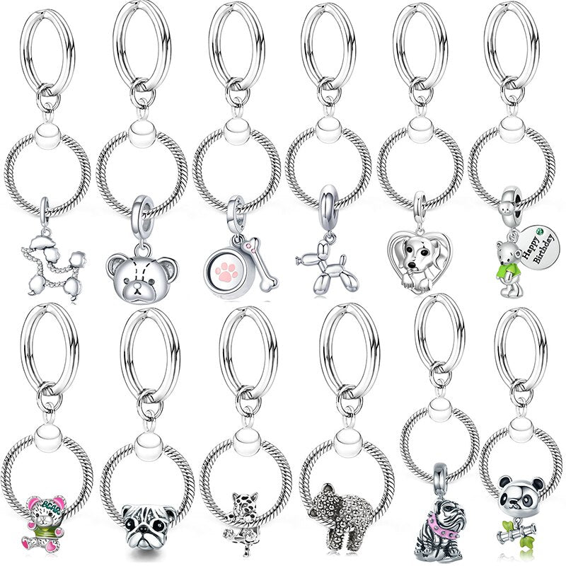 Silver Color Charm Keychain With Dog Bone Bear Pendant Car Keyrings For Women Men Bag Accessories Jewelry Gift Special Offer