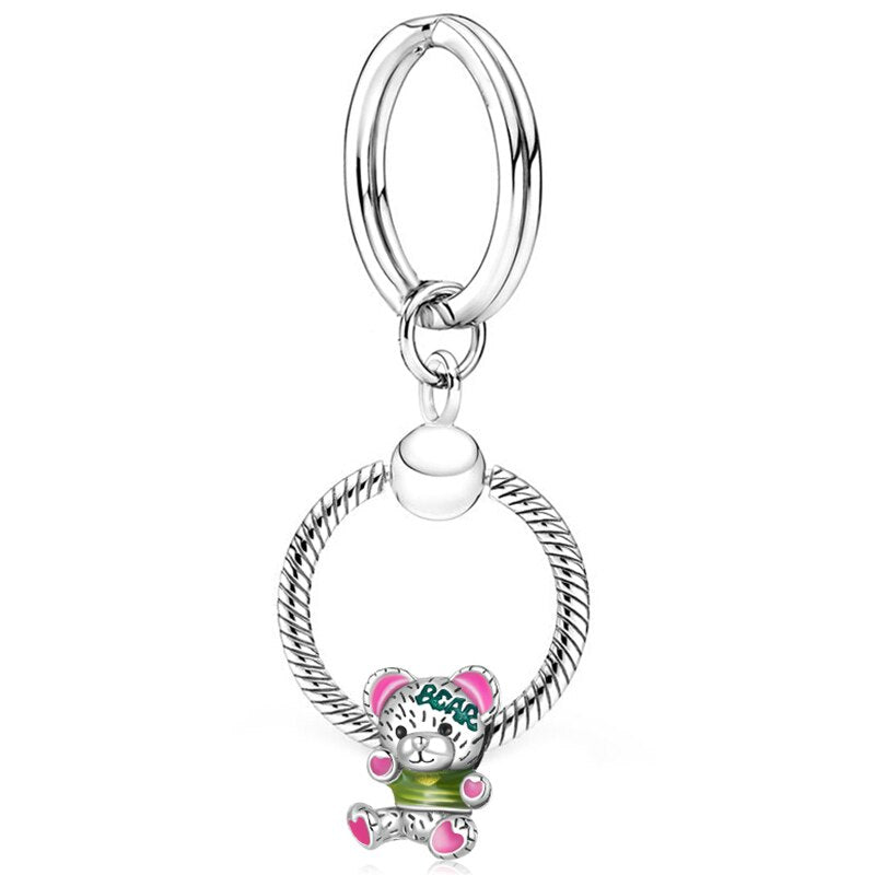 Silver Color Charm Keychain With Dog Bone Bear Pendant Car Keyrings For Women Men Bag Accessories Jewelry Gift Special Offer