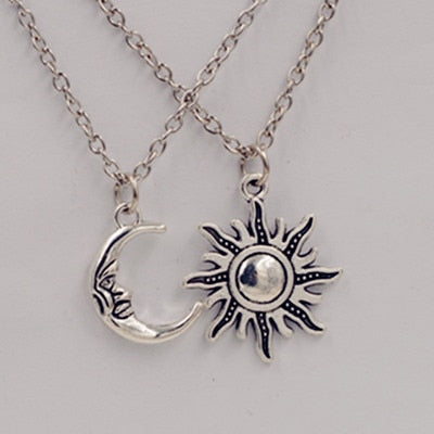 Silver Color Sun And Moon Necklaces Chain Pair Of Celestial Friends Gift For Friend Long Necklaces Pendants Men Women