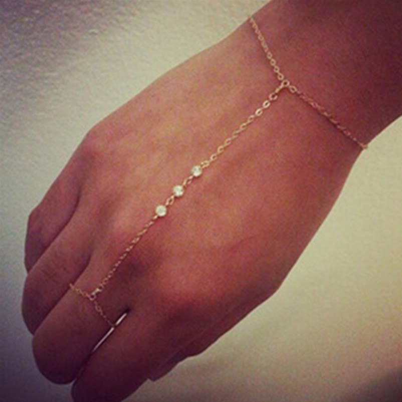 New Simple Fashion Finger Chain gold-color Slave Chain Bracelet Multi Layer crystal Bracelet Jewelry Charm Chain For Women ns18