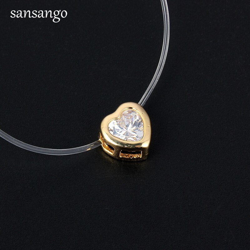Simple Love Heart Crystal Pendant Transparent Fishing Line Necklace Short Clavicle Necklace For Woman Girl Jewelry