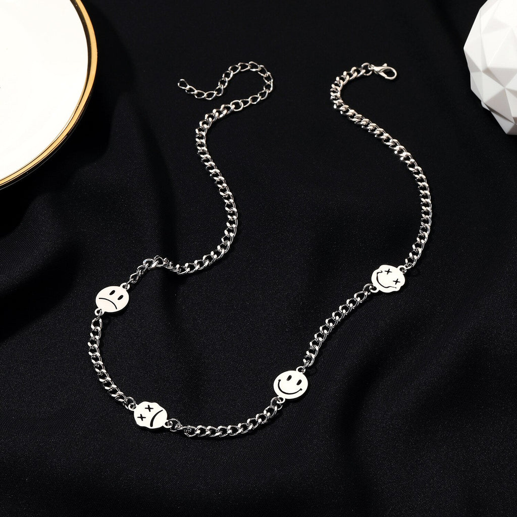 Simple Necklaces Smiley Women Necklace Ladies Pendant Girls Jewelry Silver Color Hip Hop Stainless Collare Party Jewelry