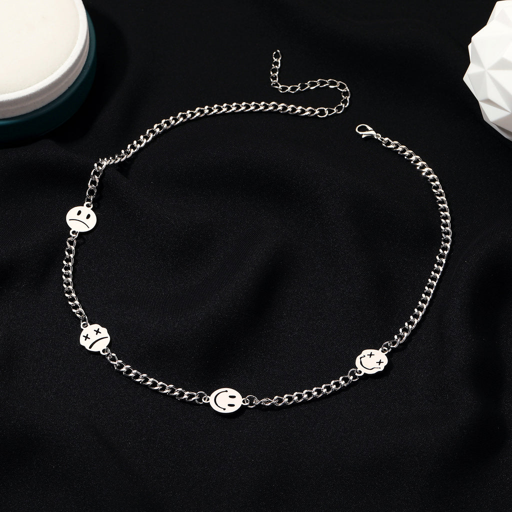 Simple Necklaces Smiley Women Necklace Ladies Pendant Girls Jewelry Silver Color Hip Hop Stainless Collare Party Jewelry