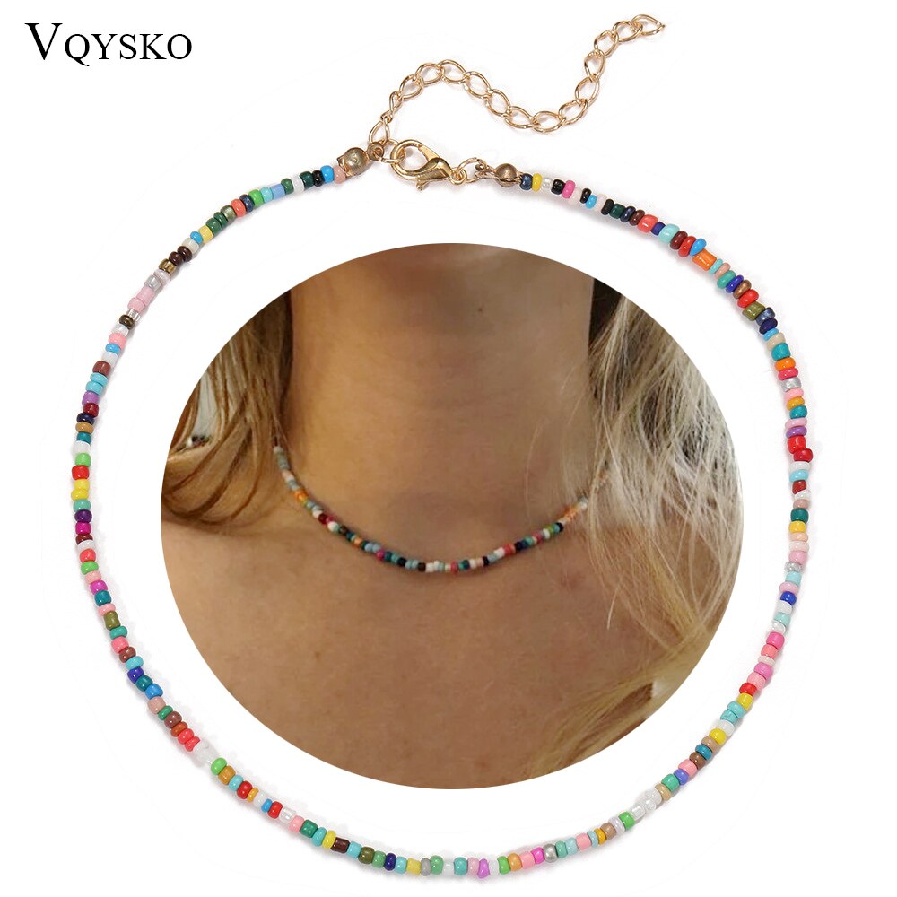 Simple Seed Beads Strand Necklace For Women Party Beach Travel String Beaded Bohemian Choker Jewelry Femme Gift Accessories