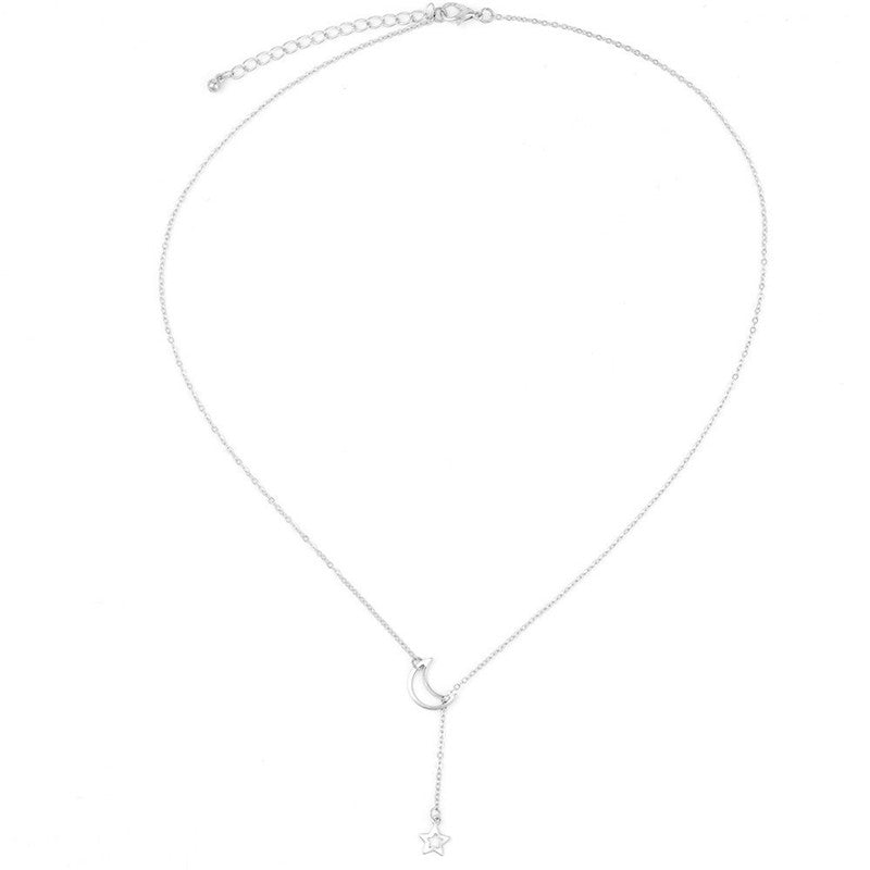 New Simple Style Gold/Silver Color Hollow Star And Moon Charm Necklace For Women Pendant Necklace Fashion Jewelry