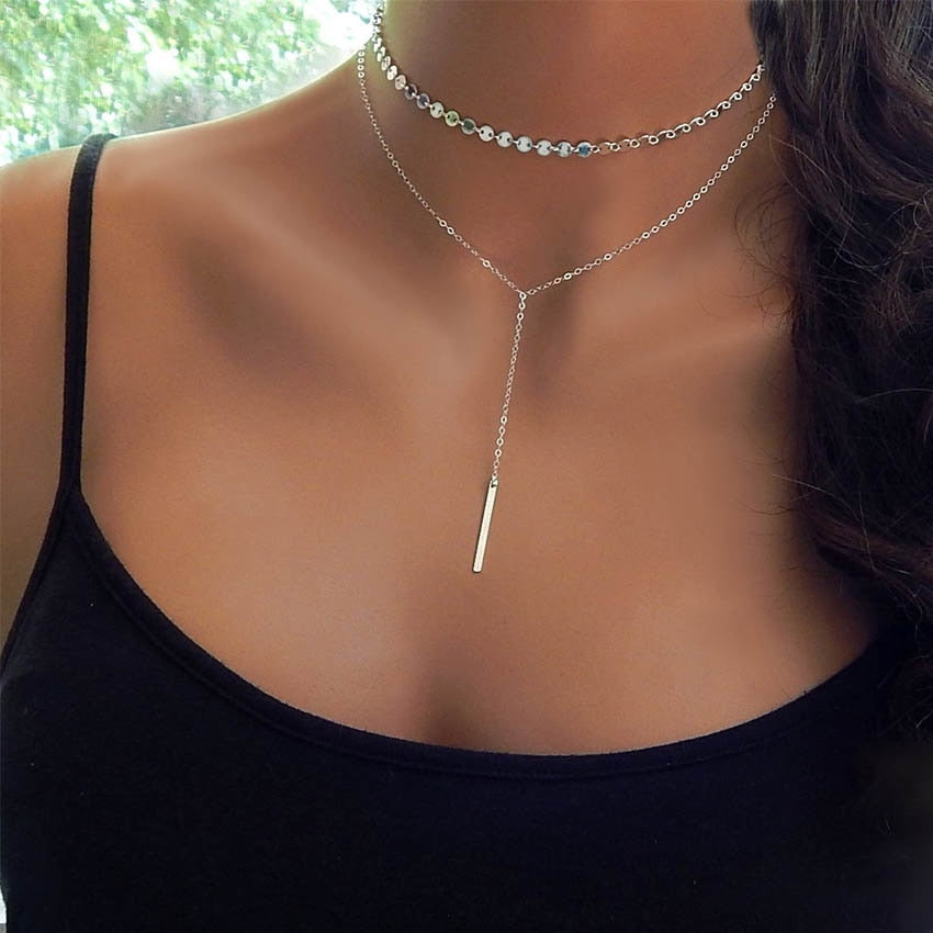 New Simple Women bar coin silver Gold Chain Choker Necklace chocker Jewelry collana Bijoux Femme Joyas mujer Collier ras du cou
