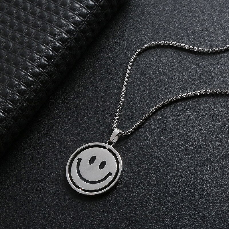 Smile Sad Double Faces Pendant Necklace Men Women Trendy Simple Jewelry Gift Silver Color Urban Boys