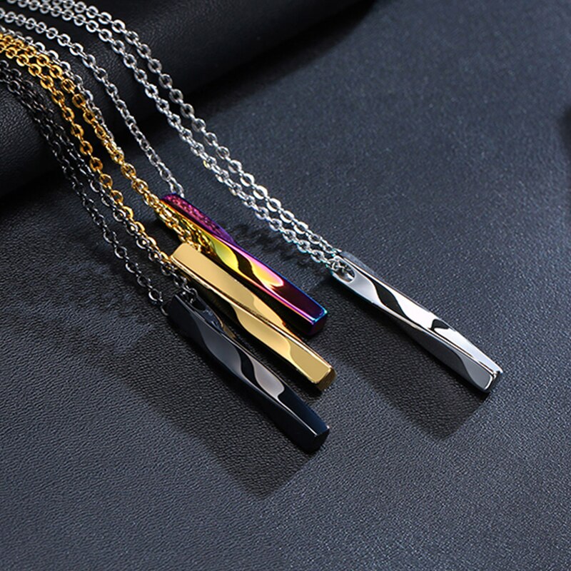 Square Twisted Rainbow Bar Neck Pendants Necklace for Women Men Stainless Steel Casual Sporty Male Neutral Jewelry