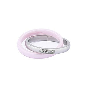 New Stainless Steel Ceramic Pink Round Zircon Ring For Women Wedding Fashion Jewelry Engagement Promise Double Finger Rings