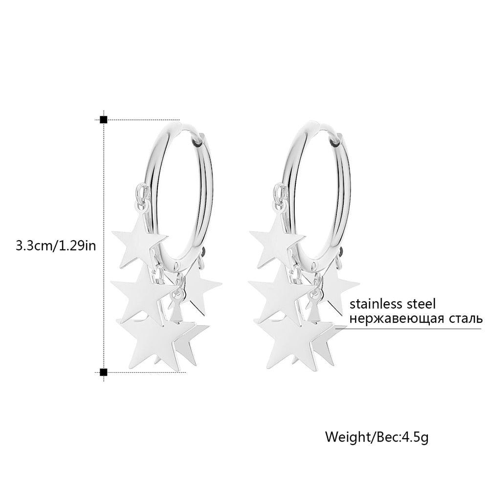 Stainless Steel Earrings for Women  Stars Tassel Rose Gold Color Charm Hoop Earring Boho Jewelry Gifts Brincos