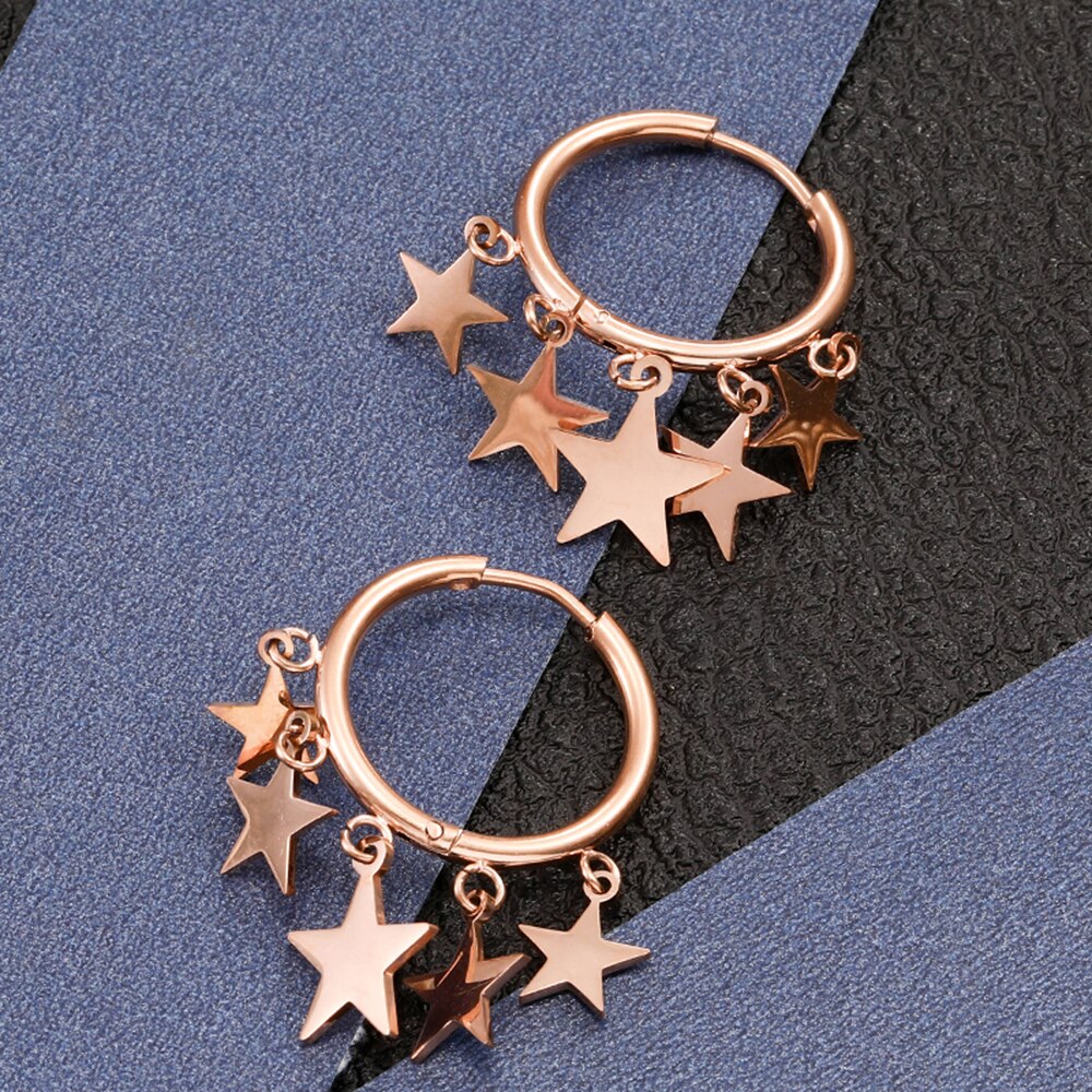 Stainless Steel Earrings for Women  Stars Tassel Rose Gold Color Charm Hoop Earring Boho Jewelry Gifts Brincos