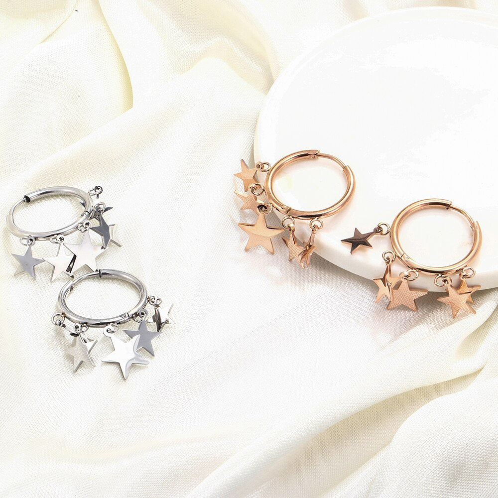 Stainless Steel Earrings for Women  Stars Tassel Rose Gold Color Charm Hoop Earring Boho Jewelry Gifts Brincos
