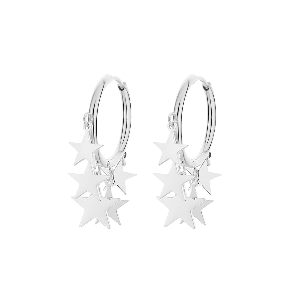 Stainless Steel Earrings for Women  Stars Tassel Rose Gold Color Charm Hoop Earring Boho Jewelry Gifts Brincos