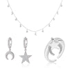 Star Moon Necklace Set Cubic Zircon Open Rings For Women Asymmetric Drop Earrings For Girl Female Jewelry Set Gifts