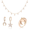 Star Moon Necklace Set Cubic Zircon Open Rings For Women Asymmetric Drop Earrings For Girl Female Jewelry Set Gifts