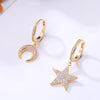 Star Moon Necklace Set Cubic Zircon Open Rings For Women Asymmetric Drop Earrings For Girl Female Jewelry Set Gifts