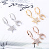 Star Moon Necklace Set Cubic Zircon Open Rings For Women Asymmetric Drop Earrings For Girl Female Jewelry Set Gifts