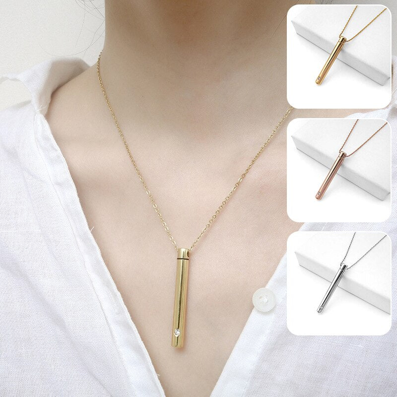 Steel Cremation Ash Urn Necklace Keepsake Vial Tube Pendant cylinder pendant Jewelry necklace Valentine's Day Gift