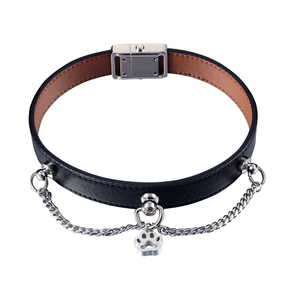 Steel Dog Paw Pendant Tassel Chain Button Buckle Punk Leather necklace collar Choker Necklaces 36CM