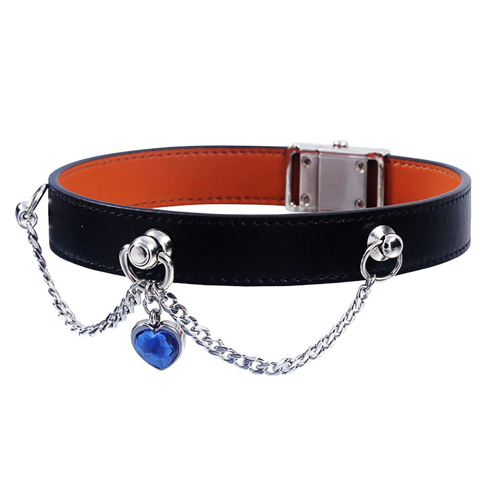 Steel Love Heart Pendant Tassel Chain Button Buckle Punk Leather necklace collar Choker Necklaces 36CM