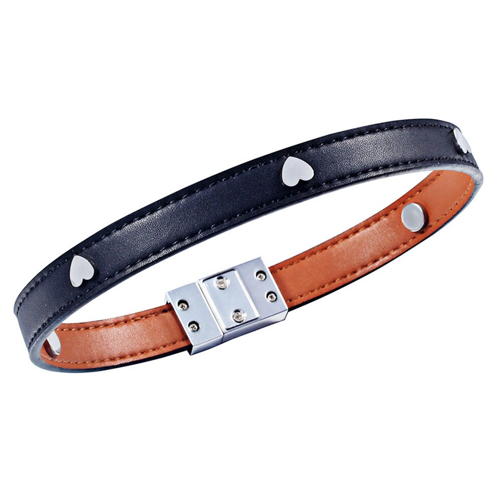 Steel Love Heart Simple Button Buckle Leather necklace collar Choker Necklaces 36CM