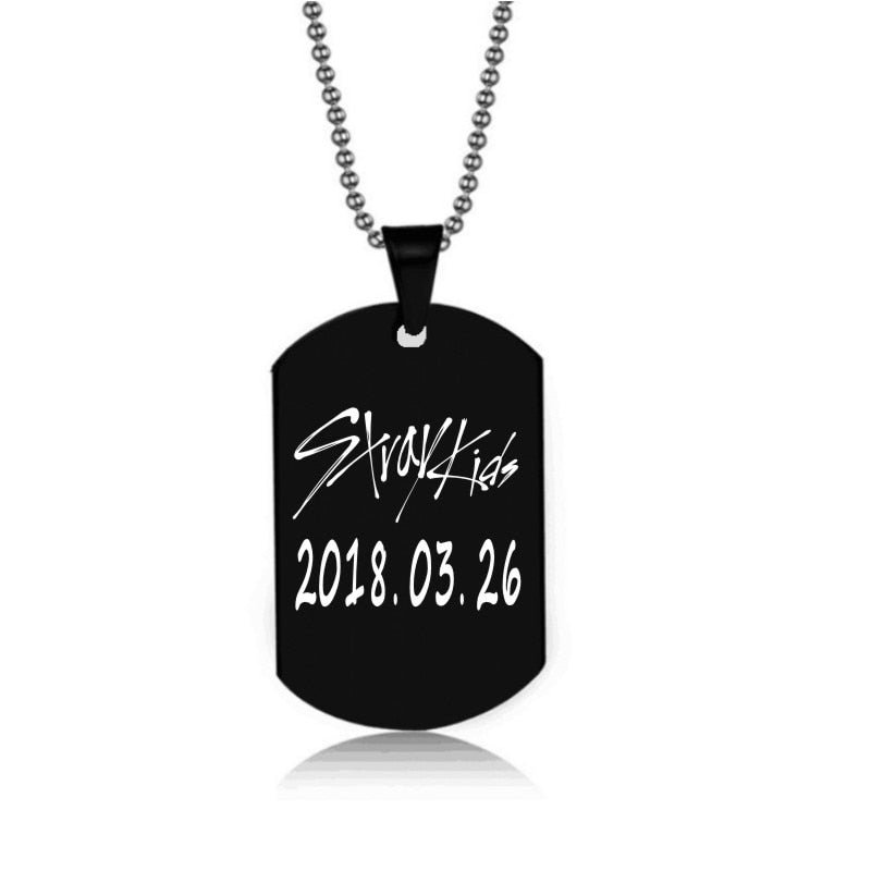Stray Kids Member Birthday Name Stainless Steel Pendant Necklace Black Metal Tag Necklaces For Women Men Jewelry