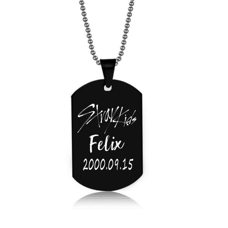 Stray Kids Member Birthday Name Stainless Steel Pendant Necklace Black Metal Tag Necklaces For Women Men Jewelry