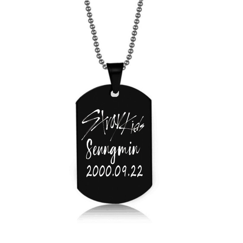 Stray Kids Member Birthday Name Stainless Steel Pendant Necklace Black Metal Tag Necklaces For Women Men Jewelry