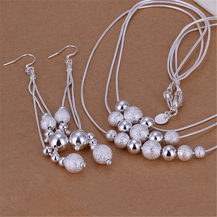 Street all-match 925 sterling Silver  Tassel Beads necklace earrings for women Party Jewelry set wedding accessories gifts