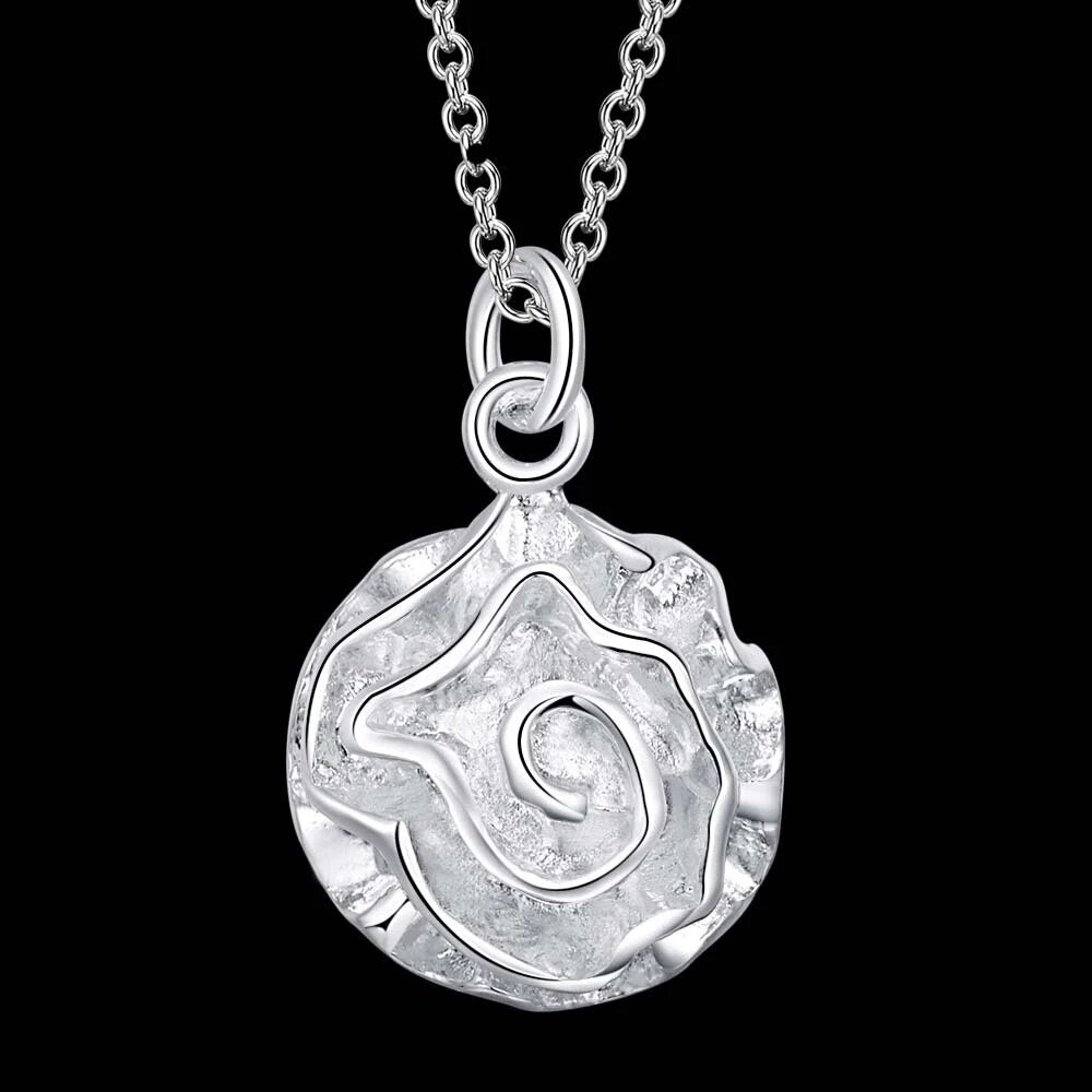 Street 925 Stamped Silver Pretty Rose Flowers Pendant Necklace for Women party wedding Jewelry Popular Gift