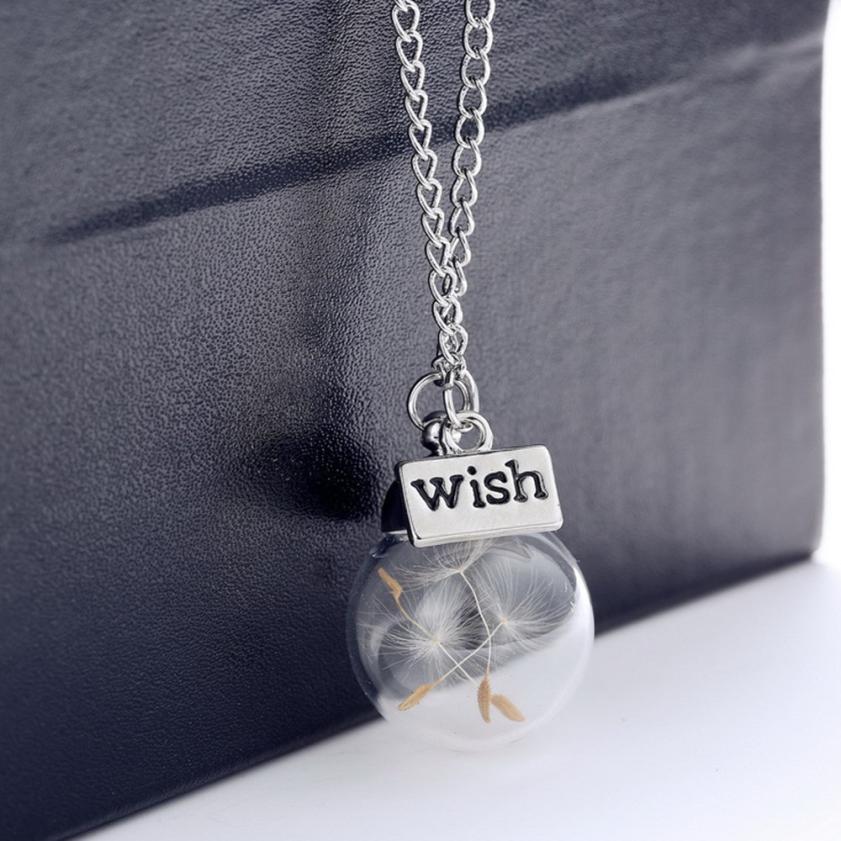 New Style Wish Glass Real Dandelion Necklaces Jewelry Seeds In Glass Wish Bottle Choker Torque Chain Necklace Pendant Ornaments