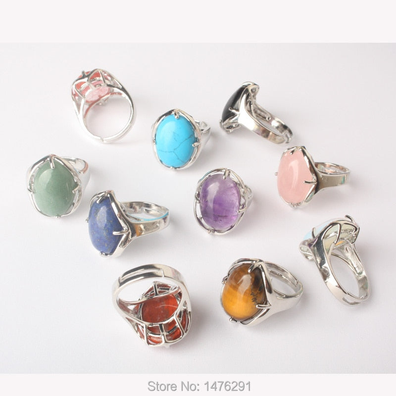 Stylish Silver Plated Oval Mix-Crystal Stone Resizable Quartz Clear Crystal Ring  Jewelry Ring 1PCS