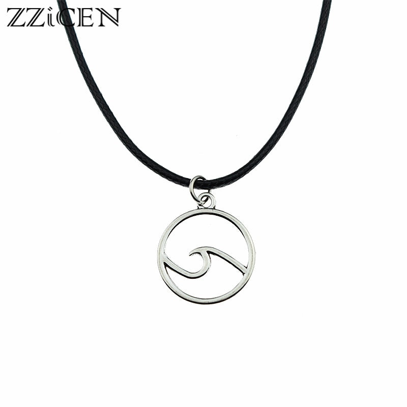Summer Round Charms Surfer Beach Sea Wave Pendant Necklace Nautical Jewelry for Women Men Travel Love Christmas Gift