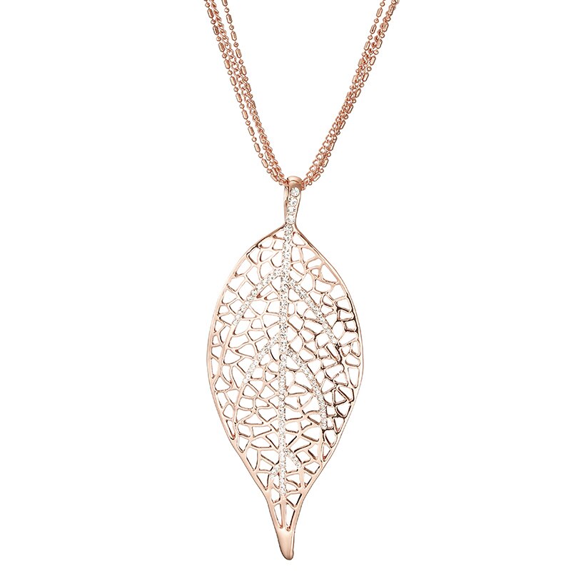 Tendency Big Leaves Pendant Necklace Silverly Gold color Stainless Steel Sweater Coat Necklaces For Women Statement Jewelry