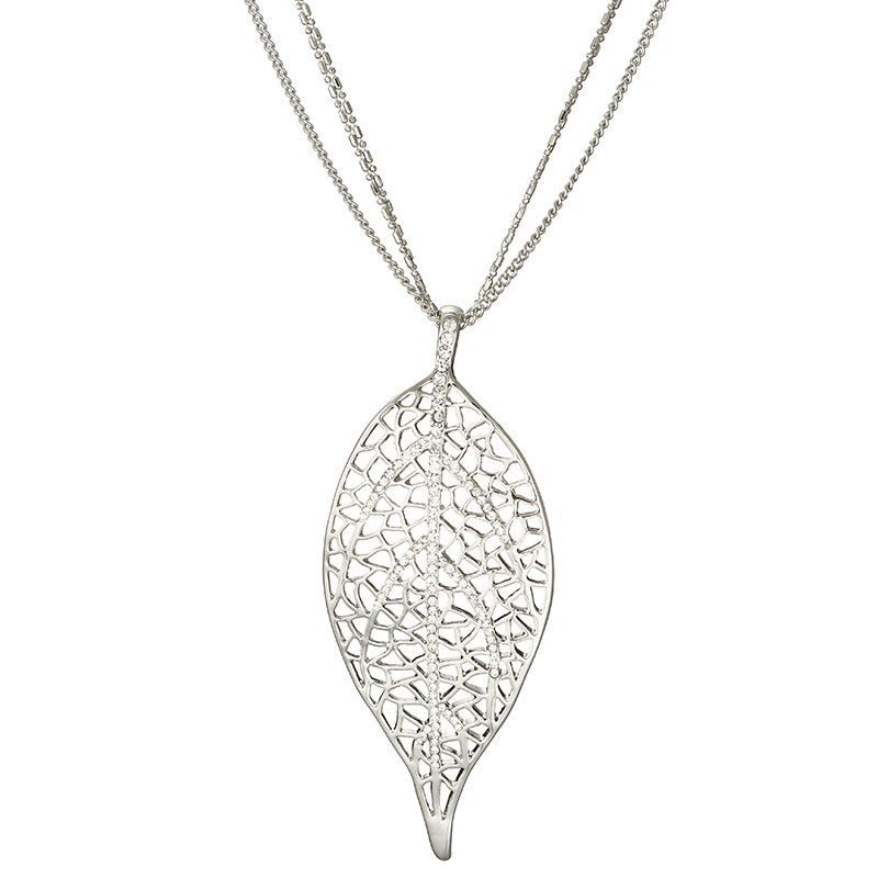 Tendency Big Leaves Pendant Necklace Silverly Gold color Stainless Steel Sweater Coat Necklaces For Women Statement Jewelry