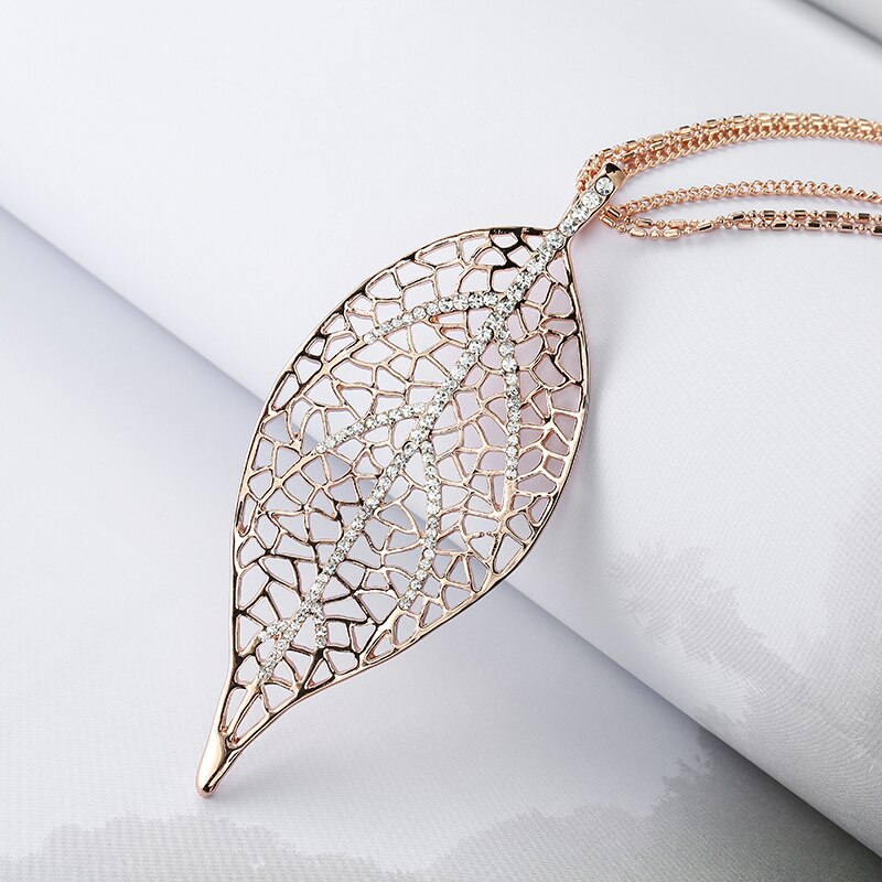 Tendency Big Leaves Pendant Necklace Silverly Gold color Stainless Steel Sweater Coat Necklaces For Women Statement Jewelry
