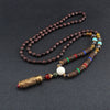 Tibet Prayer Wheel Charms Pendant Necklace Buddhist Mala Wood Beads Necklaces Vintage Mantra Long Sweater Necklace