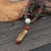 Tibet Prayer Wheel Charms Pendant Necklace Buddhist Mala Wood Beads Necklaces Vintage Mantra Long Sweater Necklace
