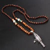Tibet Prayer Wheel Charms Pendant Necklace Buddhist Mala Wood Beads Necklaces Vintage Mantra Long Sweater Necklace