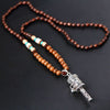 Tibet Prayer Wheel Charms Pendant Necklace Buddhist Mala Wood Beads Necklaces Vintage Mantra Long Sweater Necklace